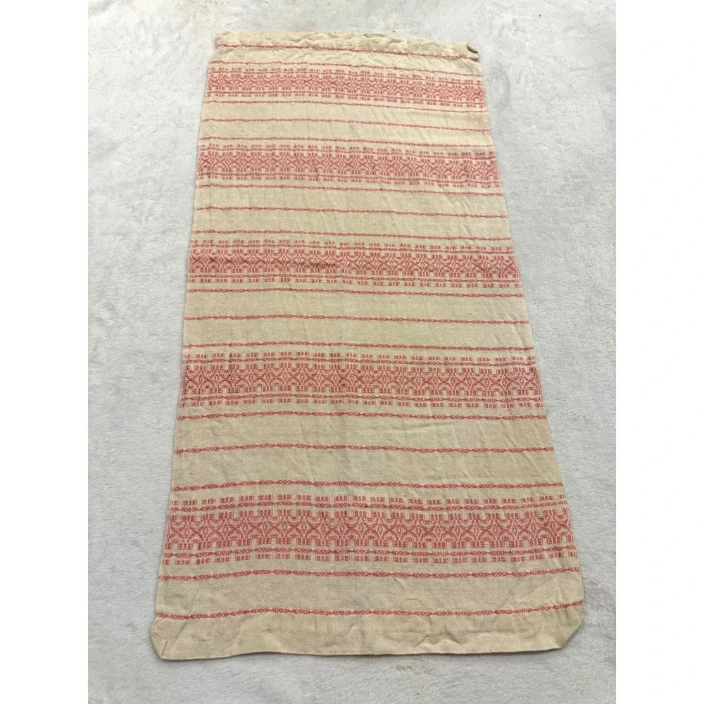 Vintage Woven Geometric Table Runner Coral Red Cream‎ Boho Textile 34x16